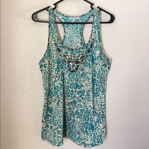 Leopard Print Racerback Tank Charlette Russe top Blue and white Size Small XL